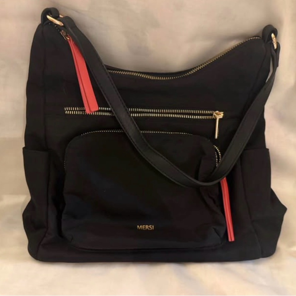 Mersi Black Shoulder Bag with Red Accents